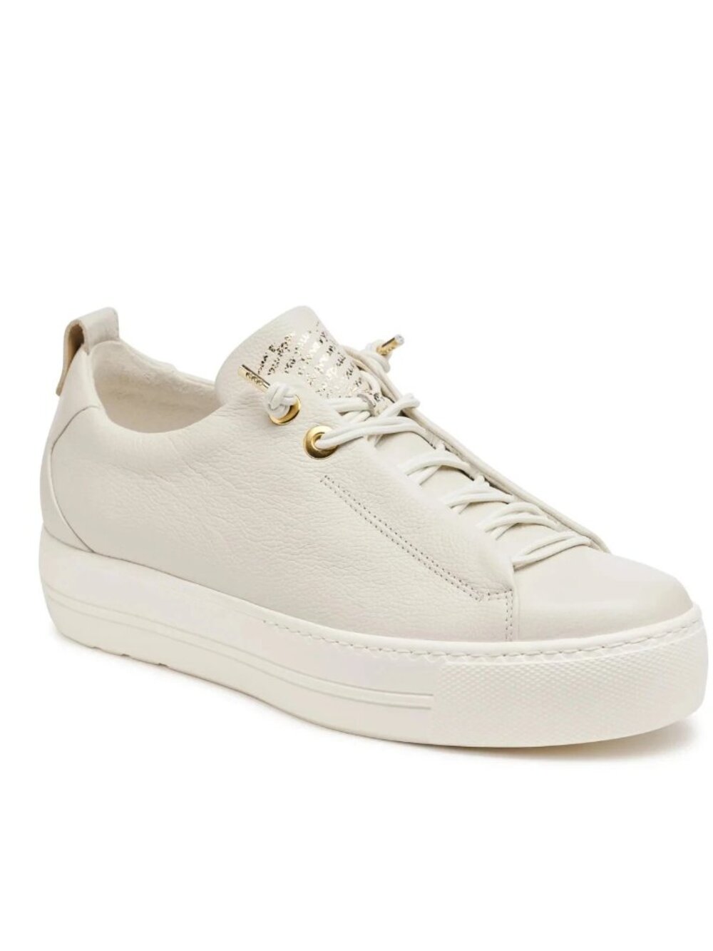$420 PAUL GREEN Faye Sneaker CREAM PLATFORM  LEATHER GOLD HARDWARE 5.5 US (A14)